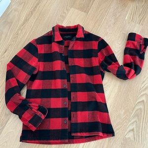 Men’s AllSaints red/black buffalo check button down shirt (size M)